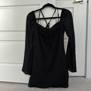 halter long sleeve black dress